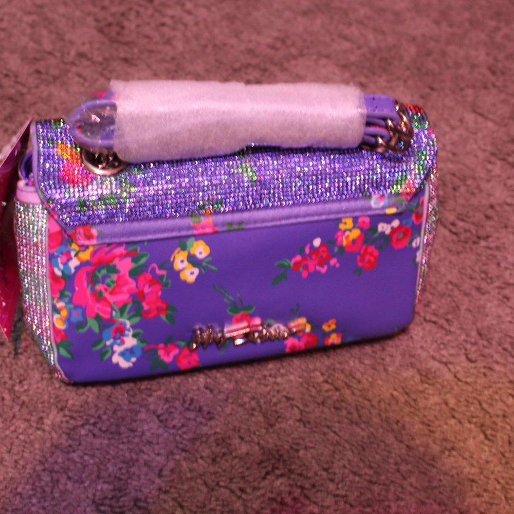 Betsey Johnson Rhinestone Bag Blue with Roses. - Picture 6 of 10
